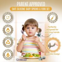 4 cucharas de silicona para bebés de 6 a 12 meses, 3 cucharas para bebés, 1 tenedor para bebés, juego de cubiertos para niños pequeños, sin BPA, apto para lavavajillas, artículos esenciales - Image 3
