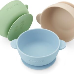 PandaEar Paquete de 3 cuencos para bebé con succión, tazón de silicona para alimentos para bebés, niños pequeños, silicona suave y segura de grado alimenticio, sin BPA (multicolor)