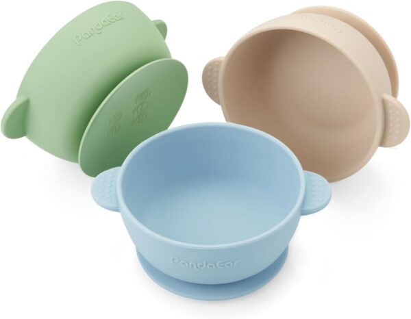 PandaEar Paquete de 3 cuencos para bebé con succión, tazón de silicona para alimentos para bebés, niños pequeños, silicona suave y segura de grado alimenticio, sin BPA (multicolor)
