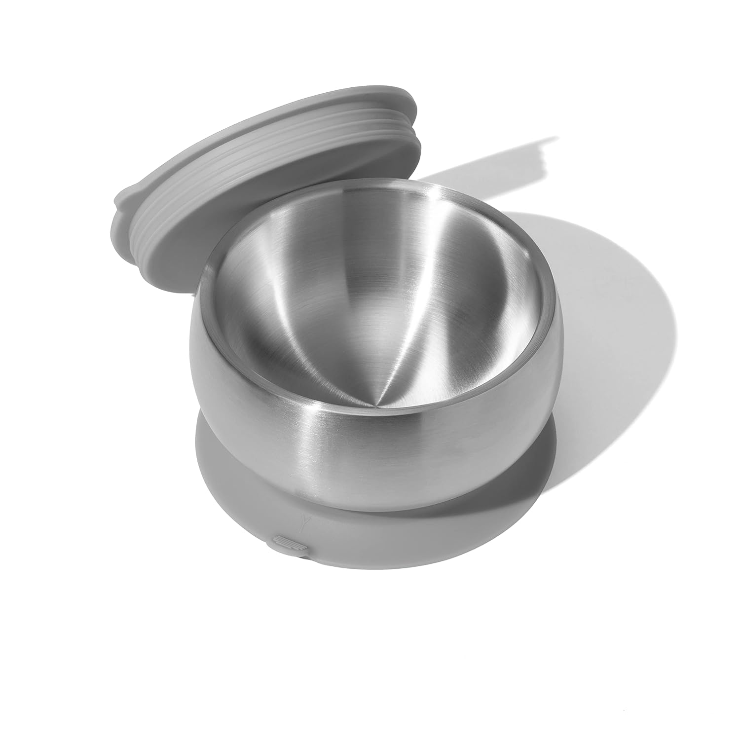 Avanchy Juego de tazones para bebés con ventosa y tapas de almacenamiento. Alimentación de primera comida para bebés, niños y niñas, se adapta a la mesa de silla alta de alimentación. Acero