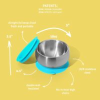 Avanchy Juego de tazones para bebés con ventosa y tapas de almacenamiento. Alimentación de primera comida para bebés, niños y niñas, se adapta a la mesa de silla alta de alimentación. Acero - Image 2