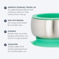 Avanchy Juego de tazones para bebés con ventosa y tapas de almacenamiento. Alimentación de primera comida para bebés, niños y niñas, se adapta a la mesa de silla alta de alimentación. Acero - Image 3