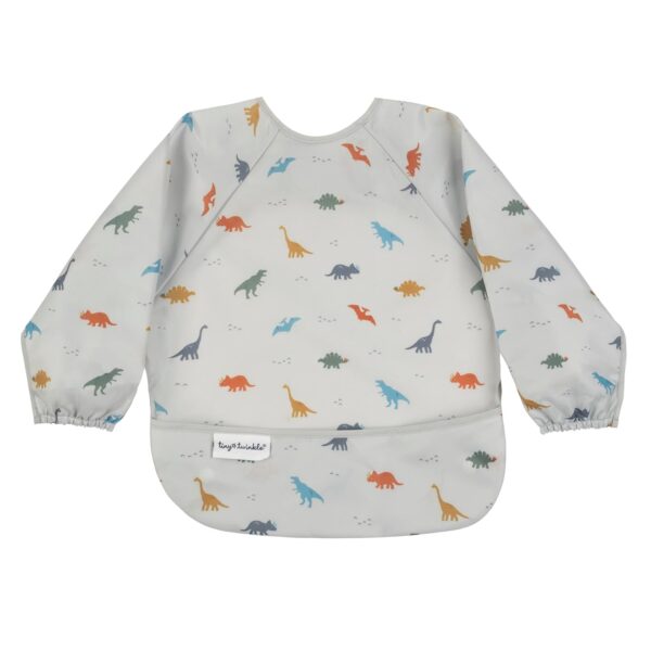 Tiny Twinkle - Babero a prueba de suciedad para bebés y niños pequeños, bonito, de manga larga, impermeable, lavable a máquina, cierre a prueba de tirones (Dinosaurio, small [6 a 24 meses])