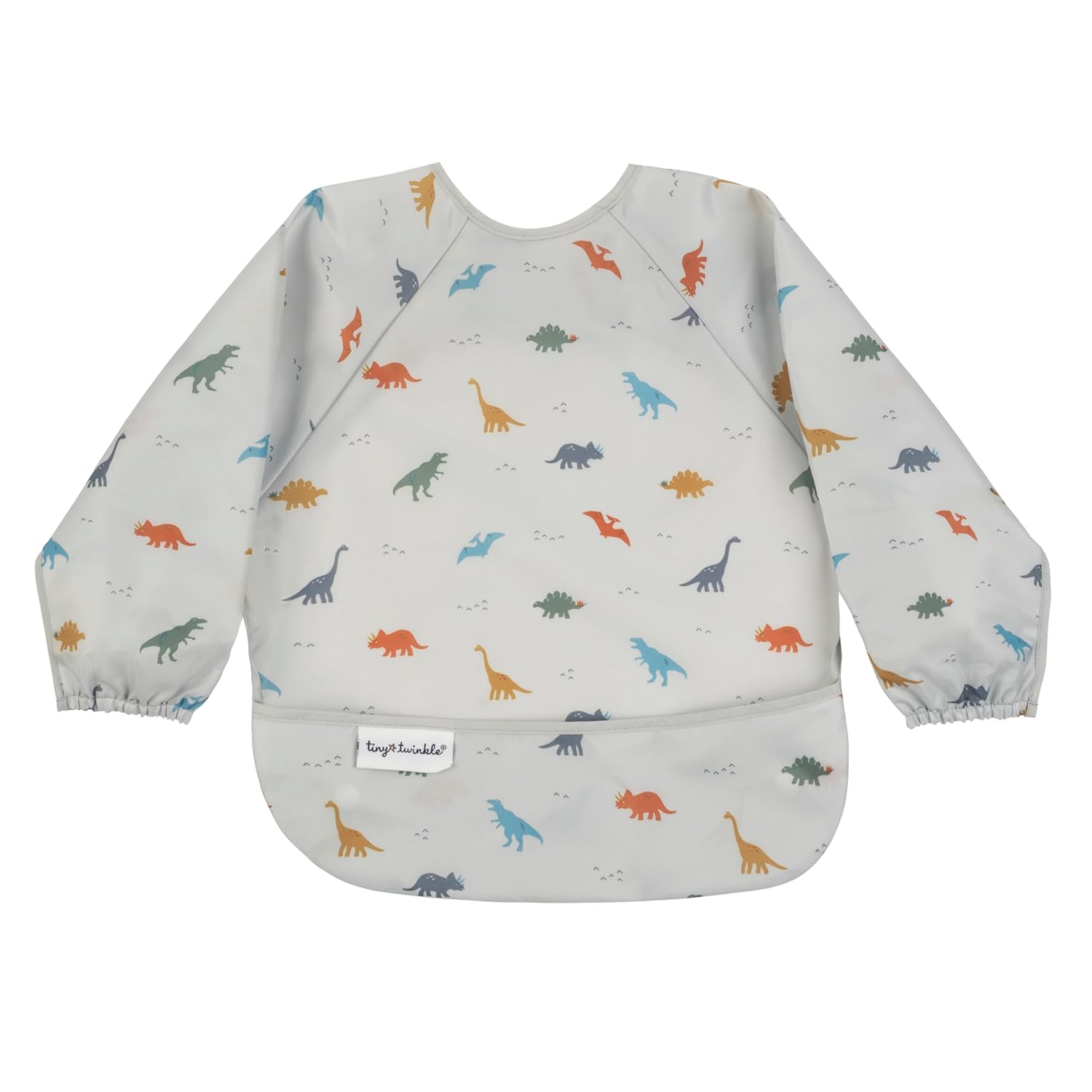 Tiny Twinkle – Babero a prueba de suciedad para bebés y niños pequeños, bonito, de manga larga, impermeable, lavable a máquina, cierre a prueba de tirones (Dinosaurio, small [6 a 24 meses])