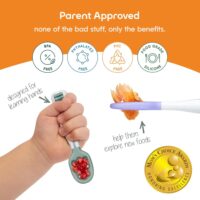 NumNum - Juego de 2 cucharas de entrenamiento para bebés y niños a partir de 6 meses, primera etapa, para destete guiado por el bebé, silicona, autoalimentación, lila/rosa - Image 8