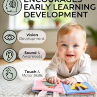 Lindo libro suave para bebé con espejo, actividades, tacto y tacto y páginas arrugadas, juguete sensorial interactivo de tela para bebés de 0 a 6, 6 a 12 y 12 a 18 meses, adorables temas de animales - Image 2