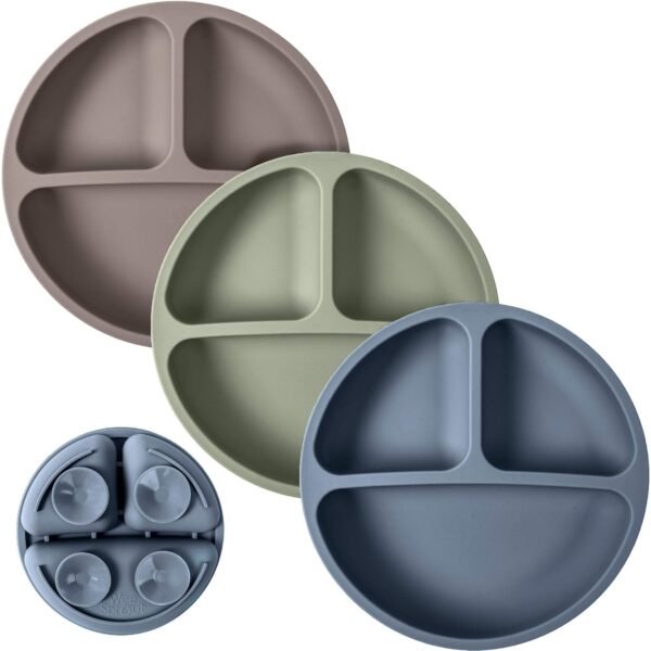 WeeSprout Placas de succión para bebés y niños pequeños, 100% silicona, la vajilla se mantiene en su lugar, diseño dividido para comedores quisquillosos, apto para microondas y lavavajillas