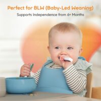 NumNum - Juego de 2 cucharas de entrenamiento para bebés y niños a partir de 6 meses, primera etapa, para destete guiado por el bebé, silicona, autoalimentación, lila/rosa - Image 4