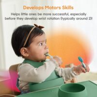 NumNum - Juego de 2 cucharas de entrenamiento para bebés y niños a partir de 6 meses, primera etapa, para destete guiado por el bebé, silicona, autoalimentación, lila/rosa - Image 5