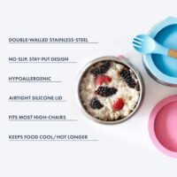 Avanchy Juego de tazones para bebés con ventosa y tapas de almacenamiento. Alimentación de primera comida para bebés, niños y niñas, se adapta a la mesa de silla alta de alimentación. Acero - Image 4