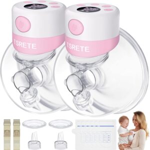 TSRETE Extractor de leche doble portátil, sacaleches eléctricos manos libres con 2 modos, 9 niveles, pantalla LCD, función de memoria, extractor de leche recargable, brida de 0.94 pulgadas, color rosa
