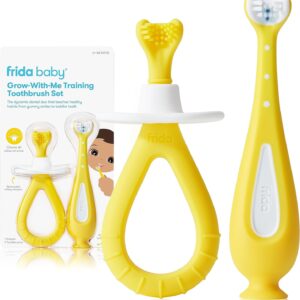 Juego de cepillos de dientes de entrenamiento Grow-with-Me para bebés y niños pequeños, cuidado bucal para encías sensibles de Frida Baby