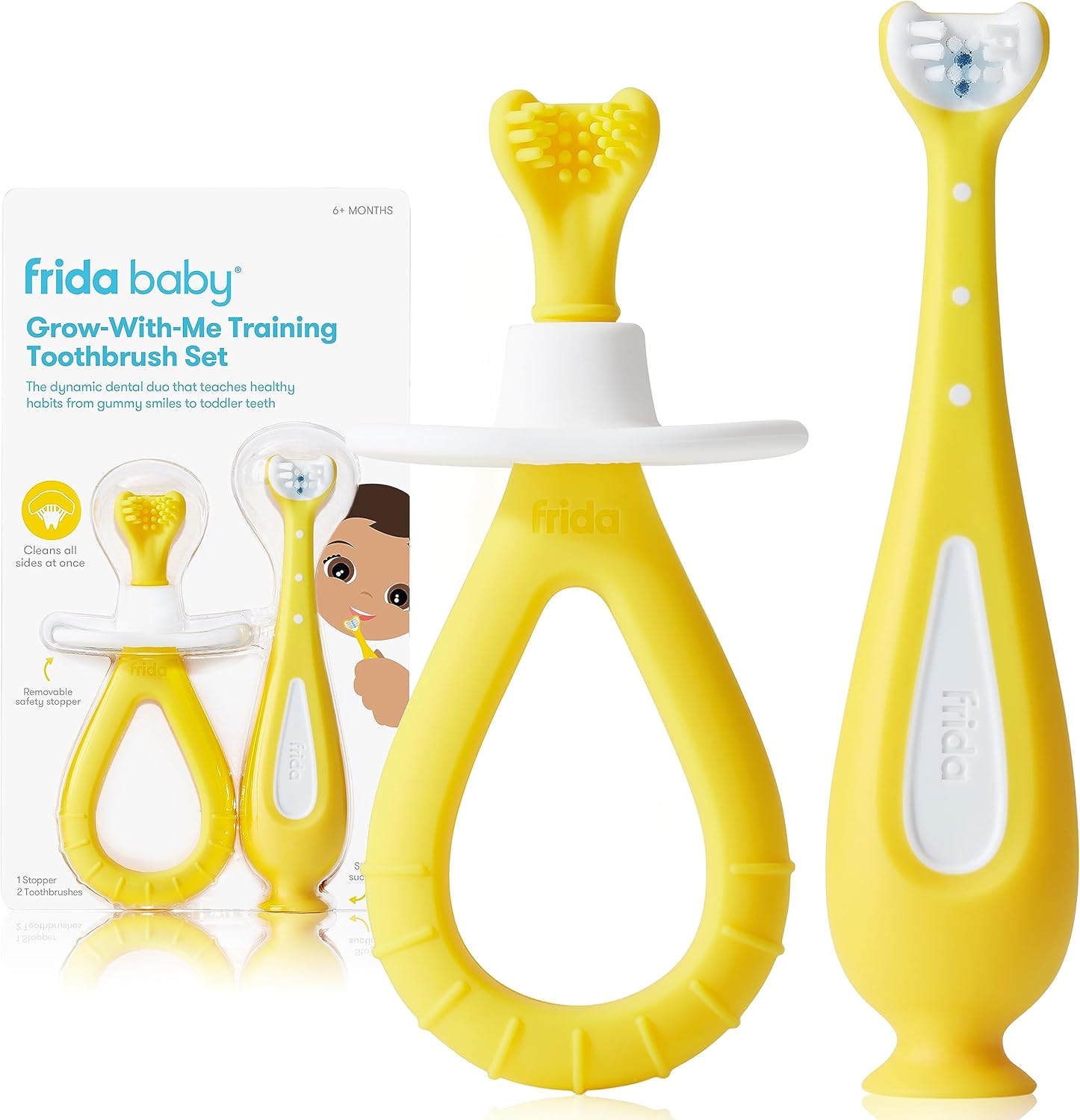 Juego de cepillos de dientes de entrenamiento Grow-with-Me para bebés y niños pequeños, cuidado bucal para encías sensibles de Frida Baby
