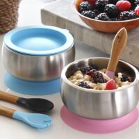 Avanchy Juego de tazones para bebés con ventosa y tapas de almacenamiento. Alimentación de primera comida para bebés, niños y niñas, se adapta a la mesa de silla alta de alimentación. Acero - Image 8
