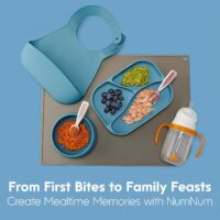 NumNum - Juego de 2 cucharas de entrenamiento para bebés y niños a partir de 6 meses, primera etapa, para destete guiado por el bebé, silicona, autoalimentación, lila/rosa - Image 11