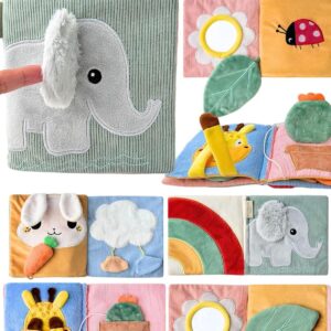 Lindo libro suave para bebé con espejo, actividades, tacto y tacto y páginas arrugadas, juguete sensorial interactivo de tela para bebés de 0 a 6, 6 a 12 y 12 a 18 meses, adorables temas de animales