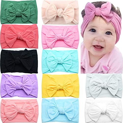 CÉLLOT Diademas de nudo suaves súper elásticas con lazos para el cabello, accesorios para el cabello para recién nacidos, niñas y niños pequeños