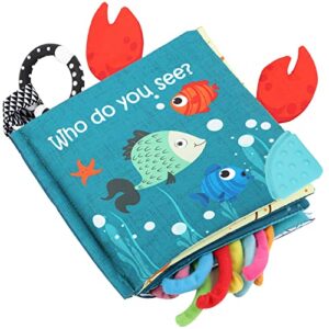 Libros de pescado para bebés, libros arrugados de tela táctil para bebés, juguetes para bebés de 0 a 6, 6 a 12, 12 a 18 meses, juguetes educativos de aprendizaje temprano, regalos para bebés de ducha