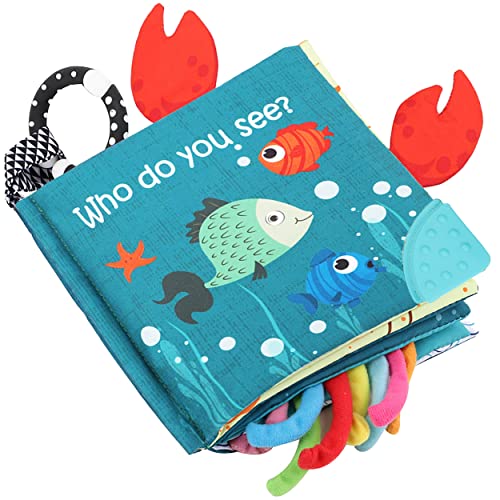 Libros de pescado para bebés, libros arrugados de tela táctil para bebés, juguetes para bebés de 0 a 6, 6 a 12, 12 a 18 meses, juguetes educativos de aprendizaje temprano, regalos para bebés de ducha
